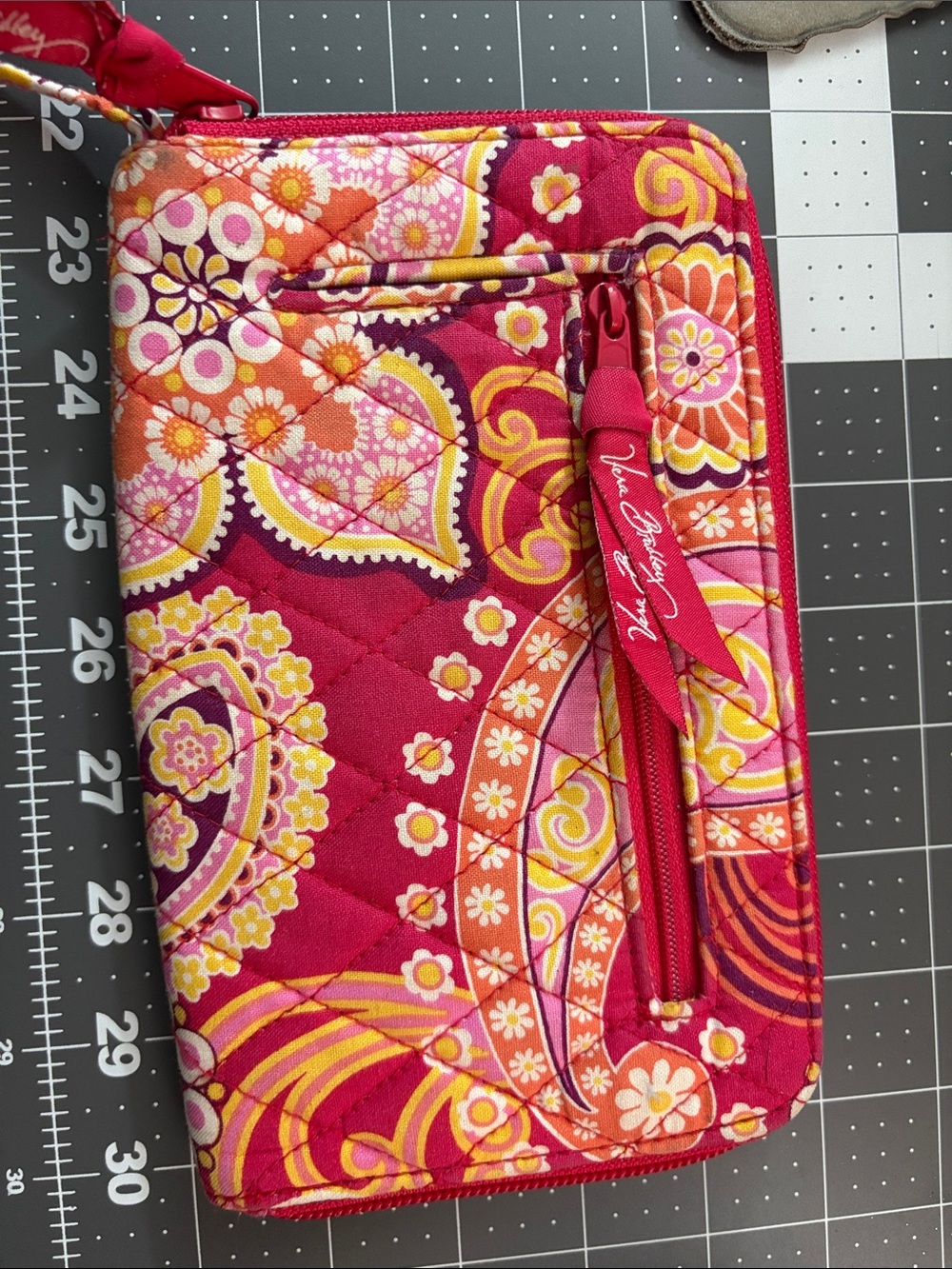 Vera Bradley Pink Orange Yellow Paisley Quilted Wristlet